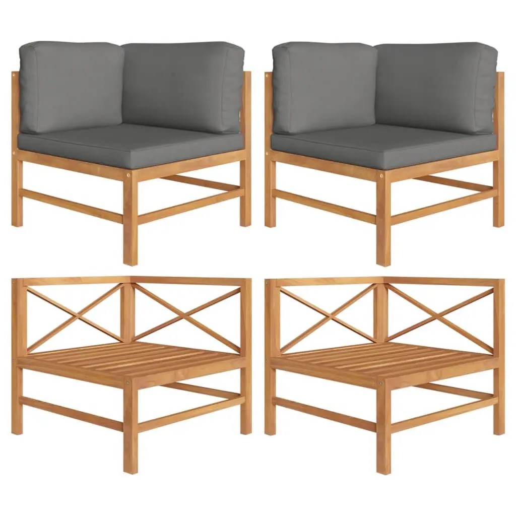 Dark Gray Corner Sofas 2 Piece Set Solid Teak Wood Frame