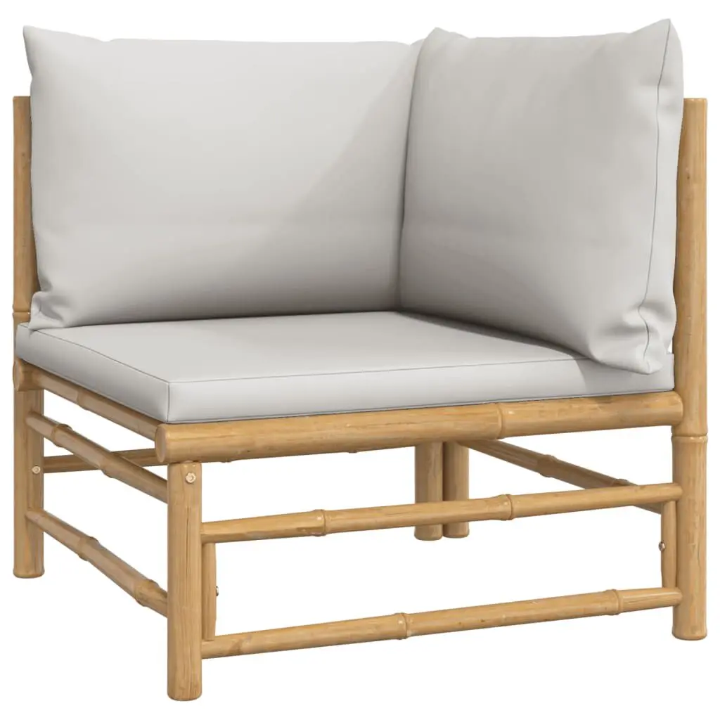 Patio Corner Sofa Light Gray Cushions Bamboo Outdoor Lounge Furniture