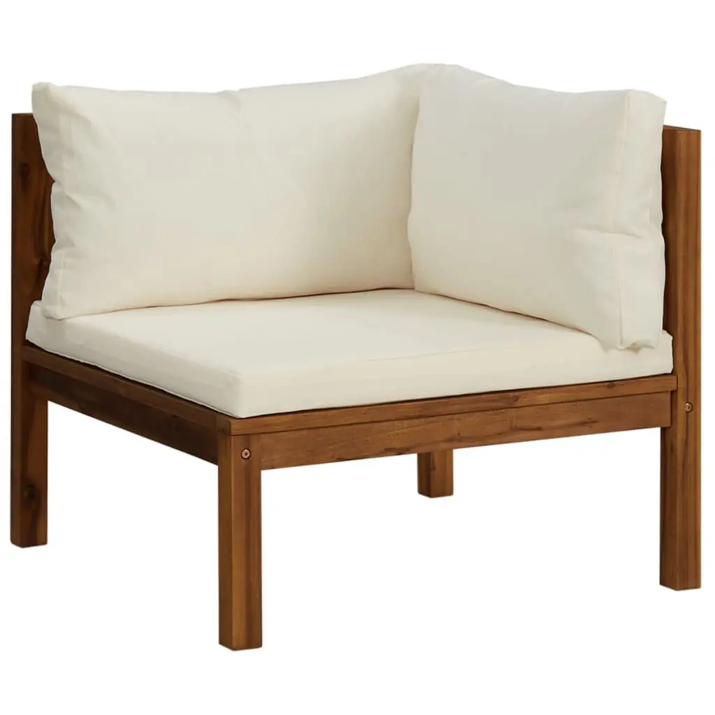 Sectional Corner Sofa Cream White Cushion and Acacia Wood Frame
