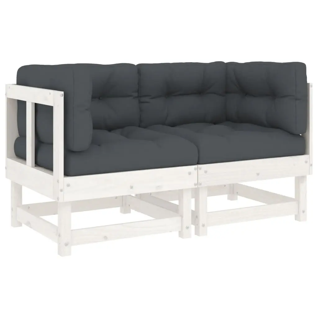 White Solid Wood Pine Corner Sofas Cushions 2 Piece Set