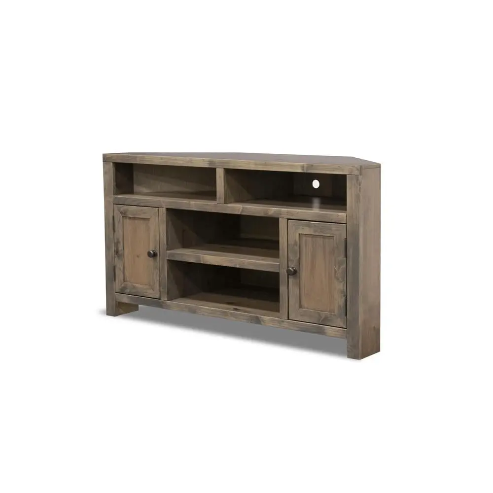 Bridgevine Home Barnwood Finish Corner TV Stand TVs up to 65 Inches