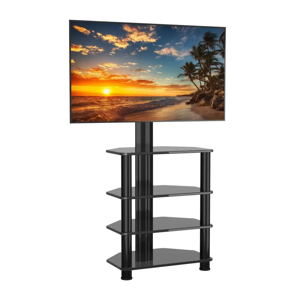 CintBllTer Corner TV Stand Shelves 4-Tier Swivel Narrow Height Adjustable Media Stand 32-70 inch TVs