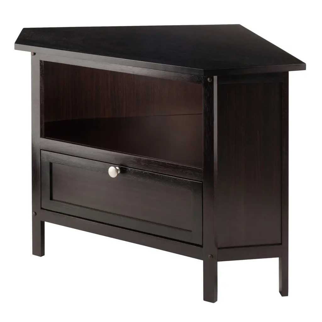 Contemporary Home Living 22.25 Brown Corner TV Stand Drawer and Shelf