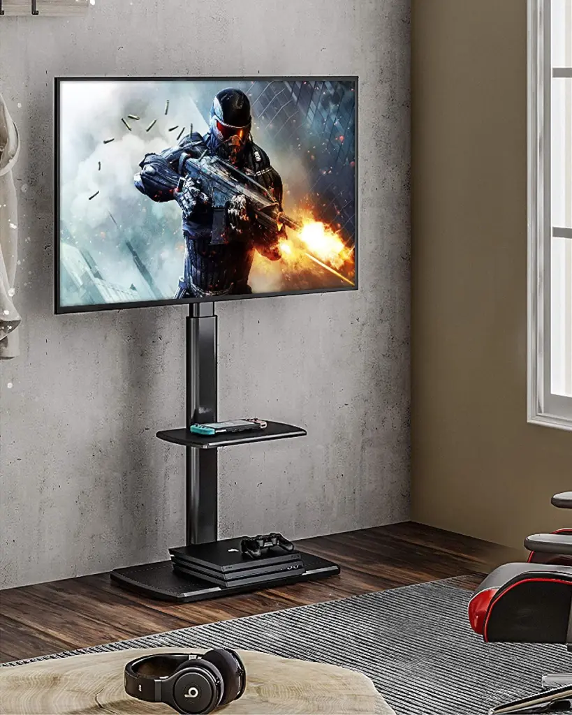 FITUEYES Swivel Floor TV Stand Base 32 to 65 inch TVs Black Corner Stand Height Adjustable Shelves