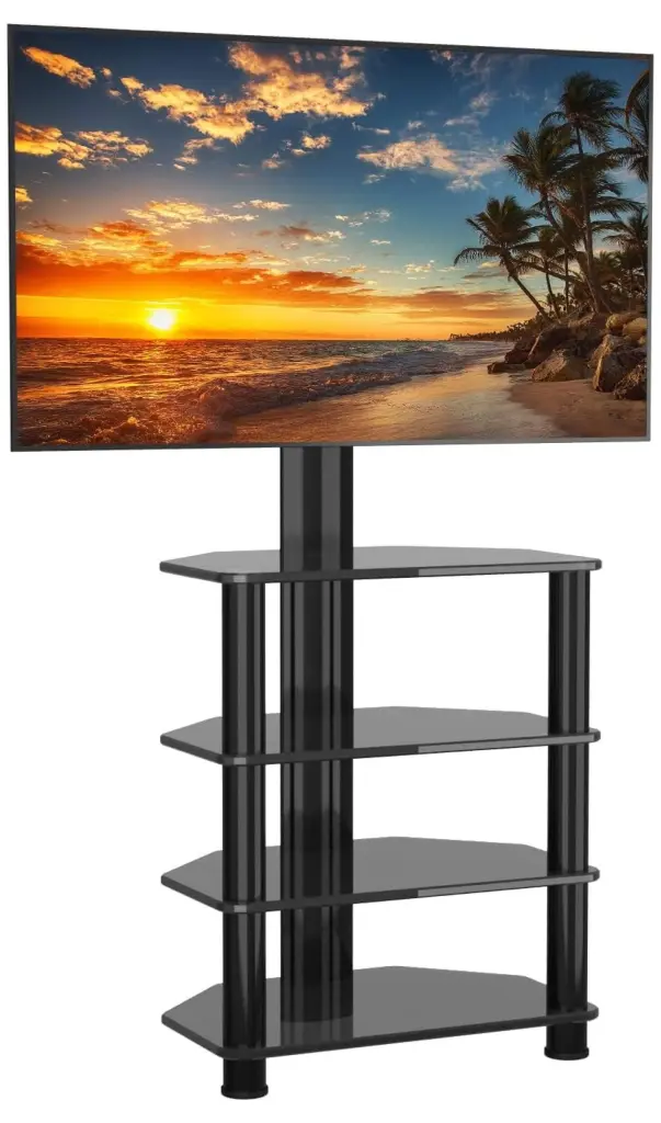 Corner TV Stand Swivel Shelves Height Adjustable 32-70 Inch TVs Black Narrow Media Stand Small Spaces LeCeleBee