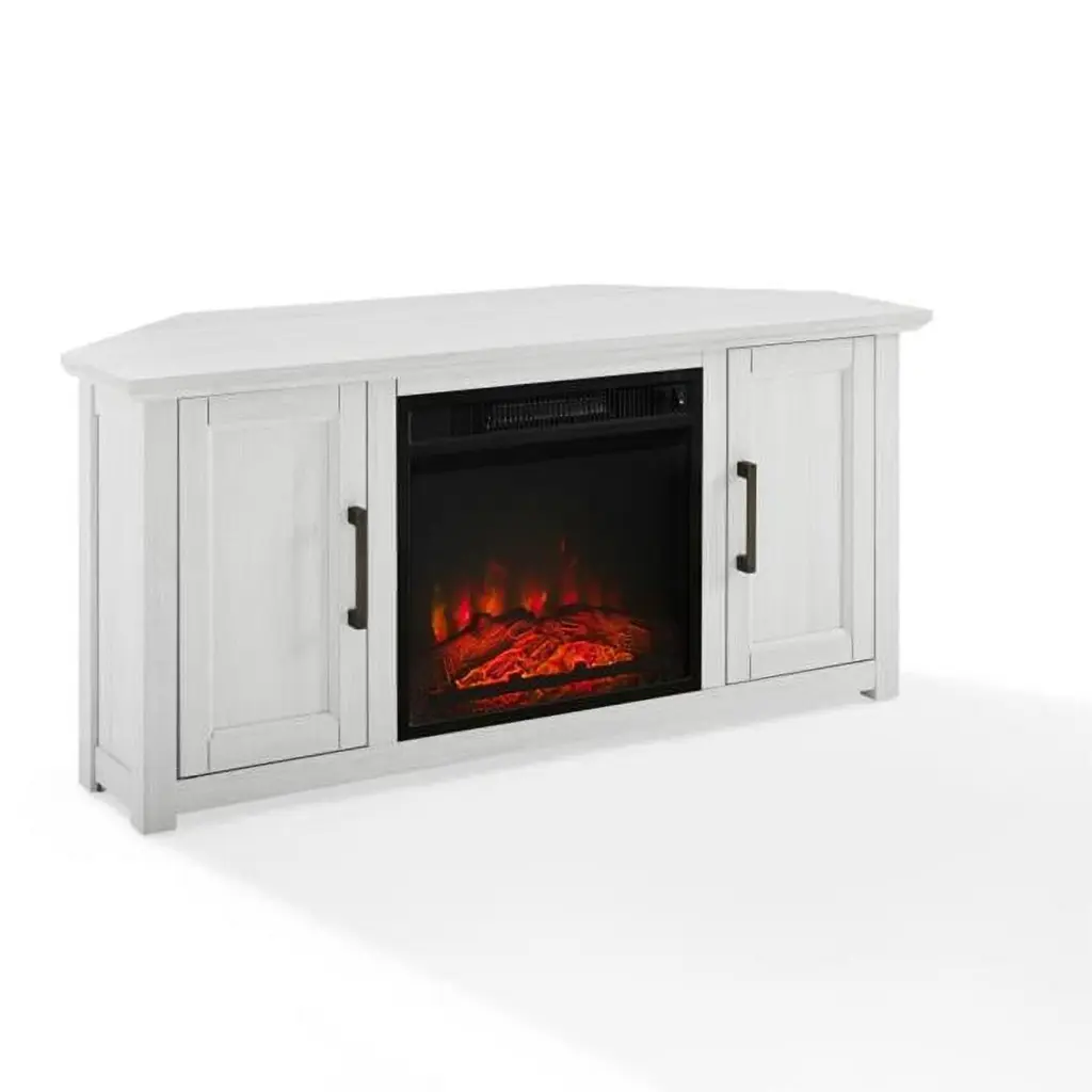 48 Inch Camden Corner TV Stand Fireplace Whitewash Plug It