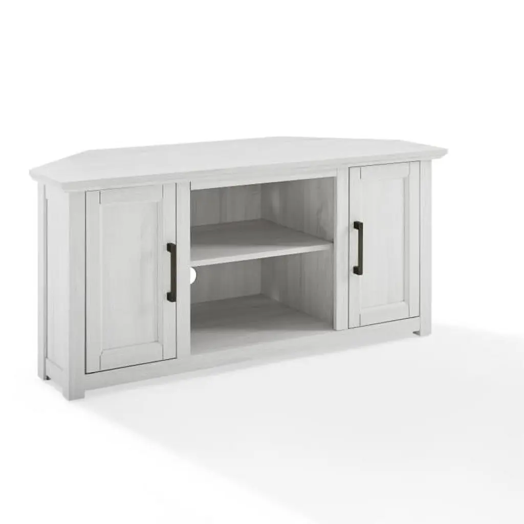 48 Inch Camden Corner TV Stand Whitewash Finish Plug It