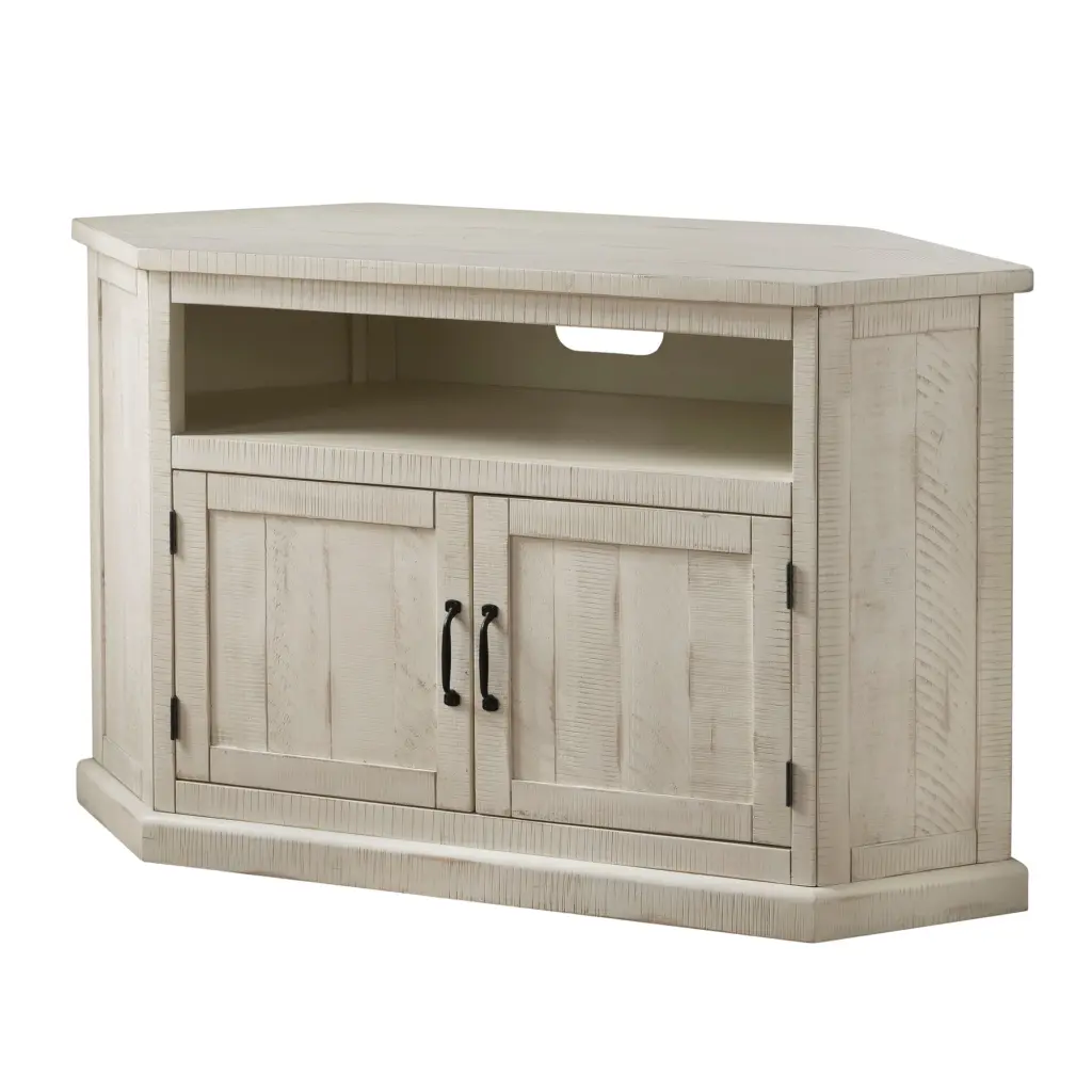 Rustic Style Timberen Corner TV Stand 2 Door Cabinet White Antique Finish royal hampton