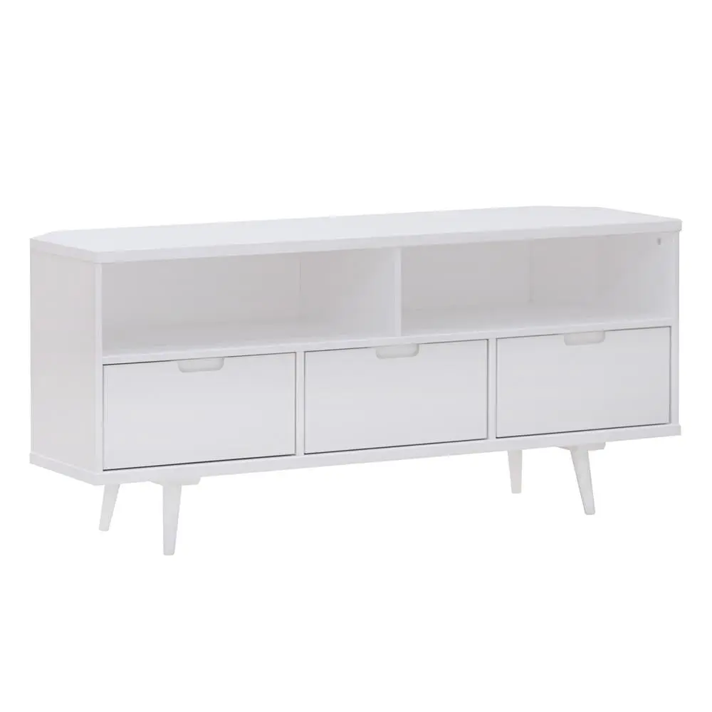 52 Inch White Solid Wood Corner TV Console 3 Drawers Walker Edison