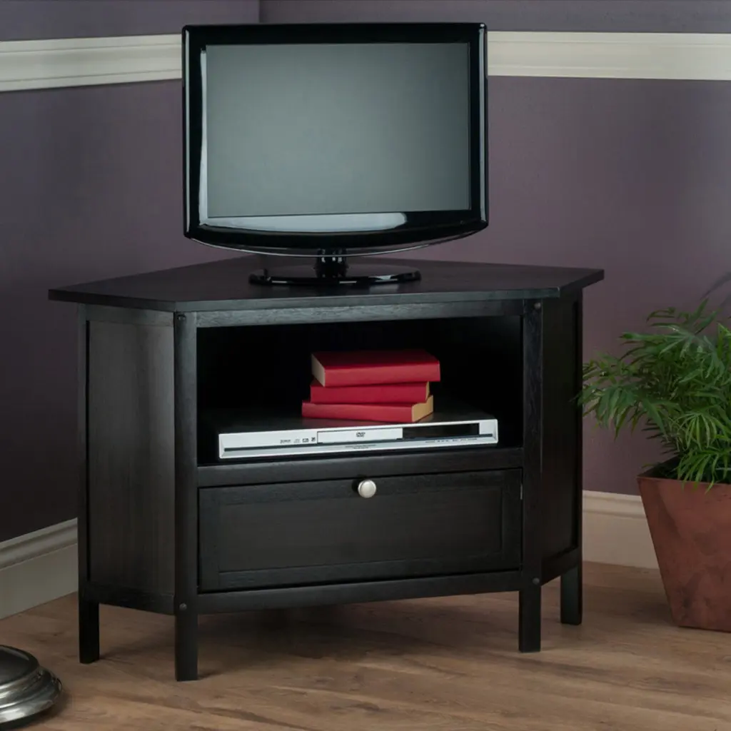Winsome Wood Zena Corner TV Media Stand Espresso Finish Living Room Entertainment