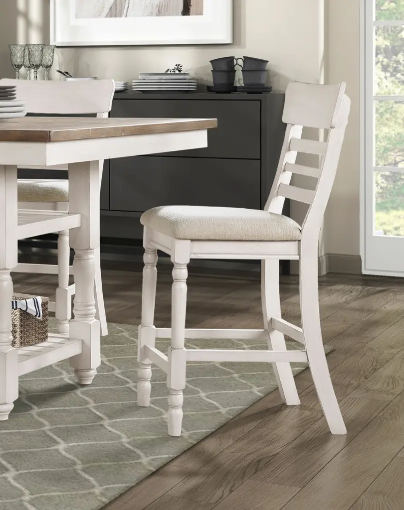 Antique White Finish Set 2 Counter Height Chair Farmhouse Style Fabric kanepe