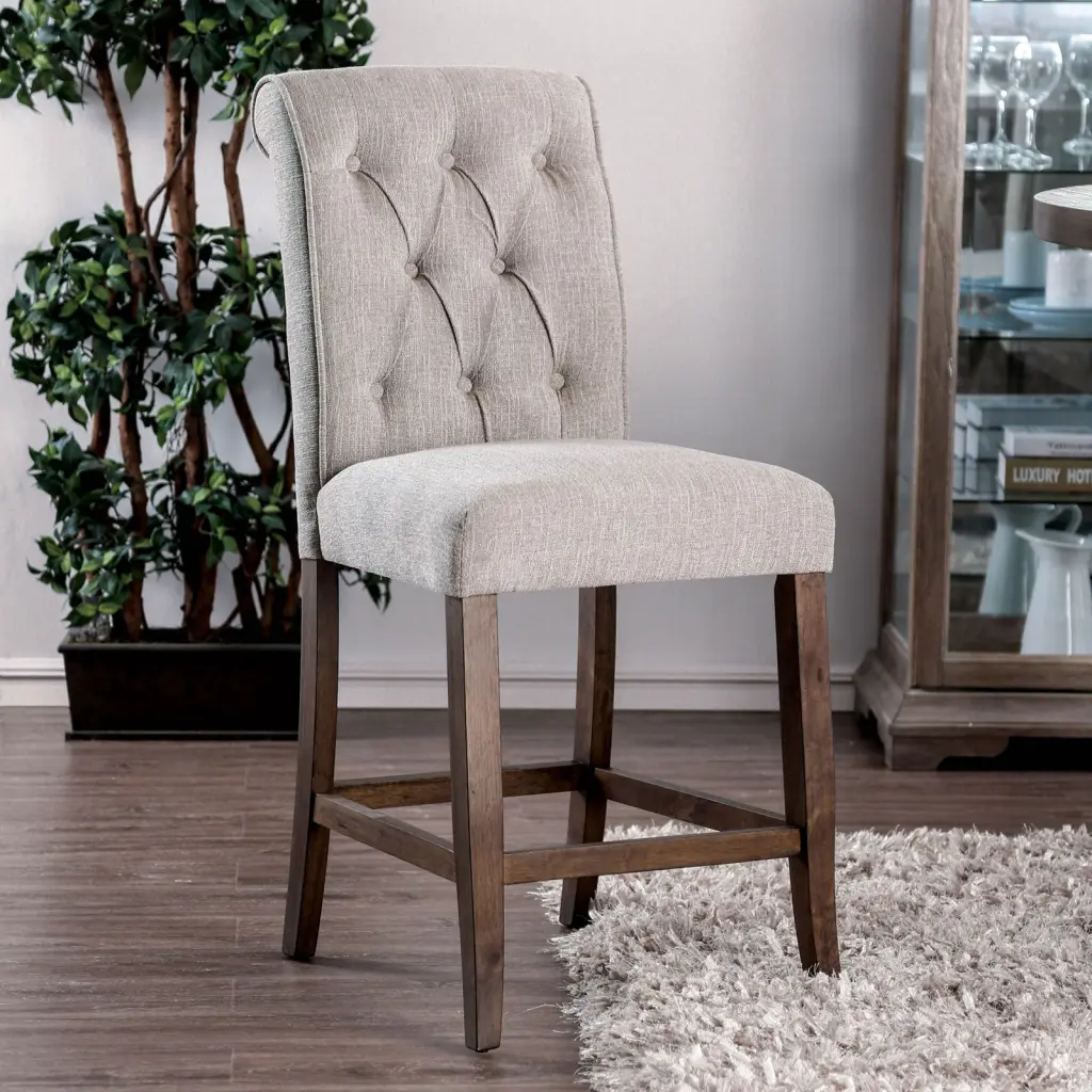 Dining Room Home Decor Rustic Style Set 2 Counter Height Chairs Beige Wooden Kitchen Chairs kanepe