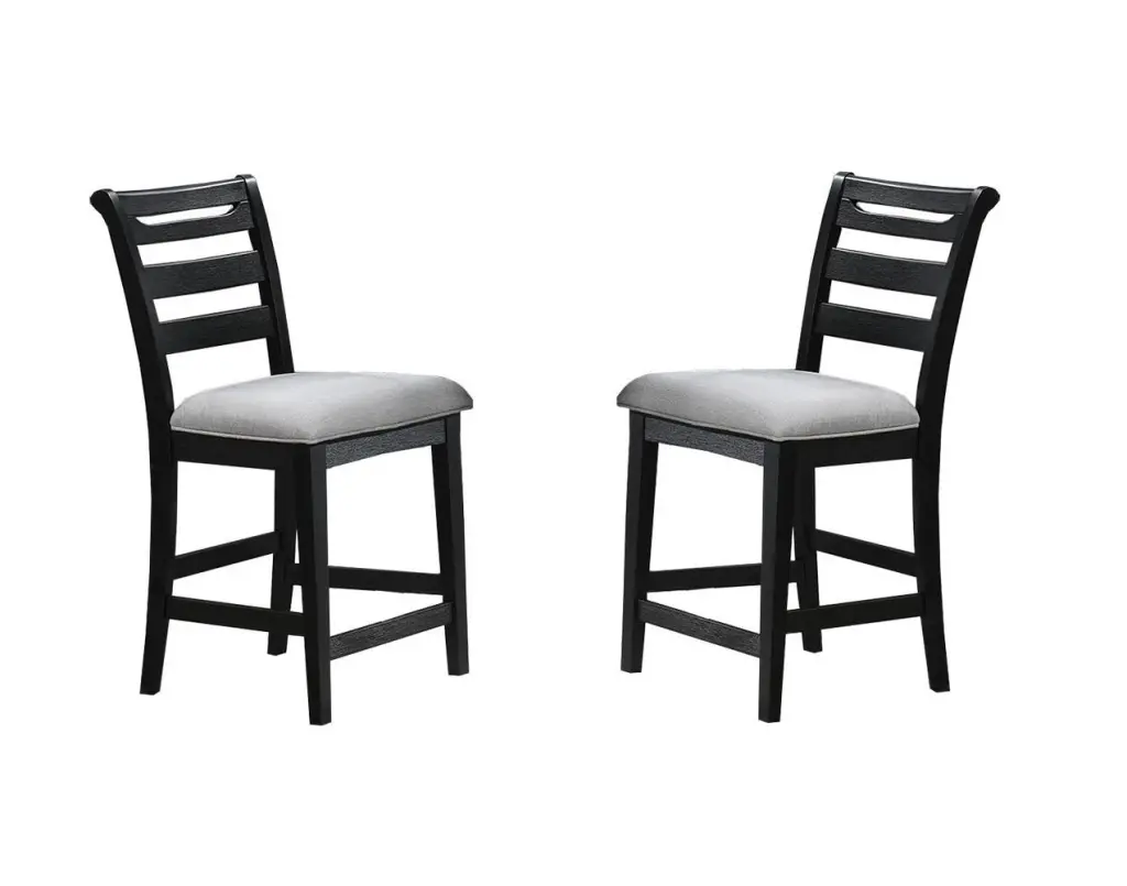 Modern 2Pc Counter Height Dining Chairs Black Color Ladder Back Frame kanepe