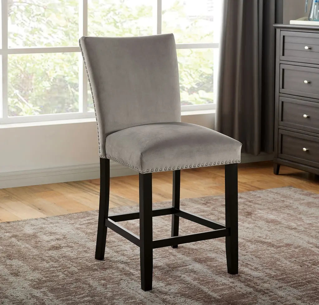 Set 2 Counter Height Dining Chairs Gray Upholstered kanepe