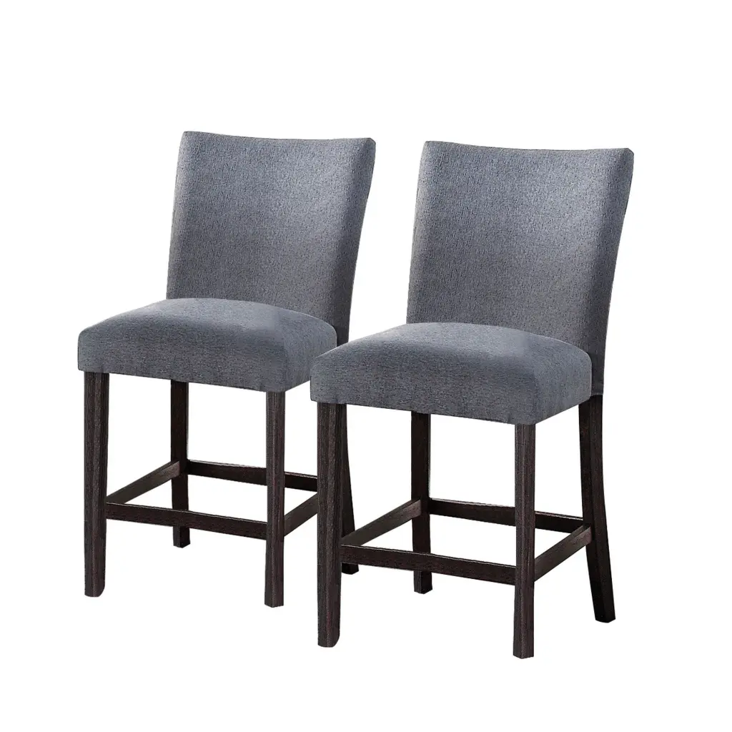 Blue and Brown Fabric Counter Height Chairs Curved Back Set 2 royal hampton