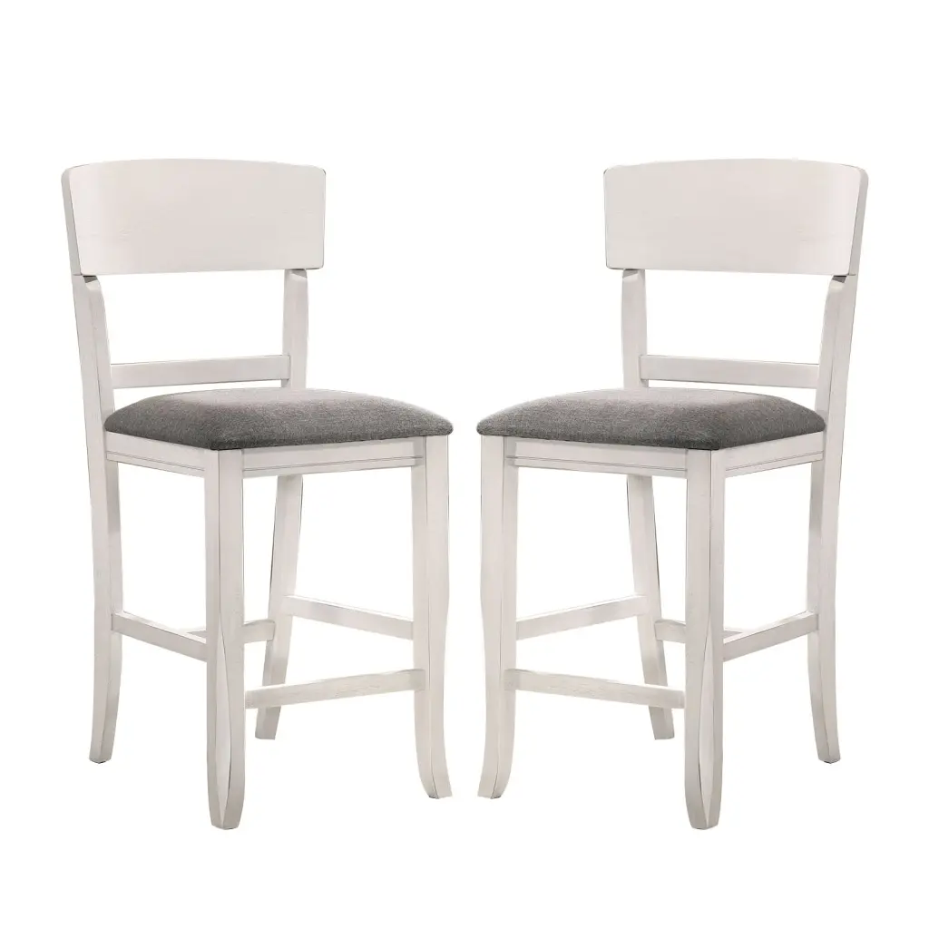 Set 2 Fabric Padded Counter Height Chairs White And Gray Solid Wood simple relax