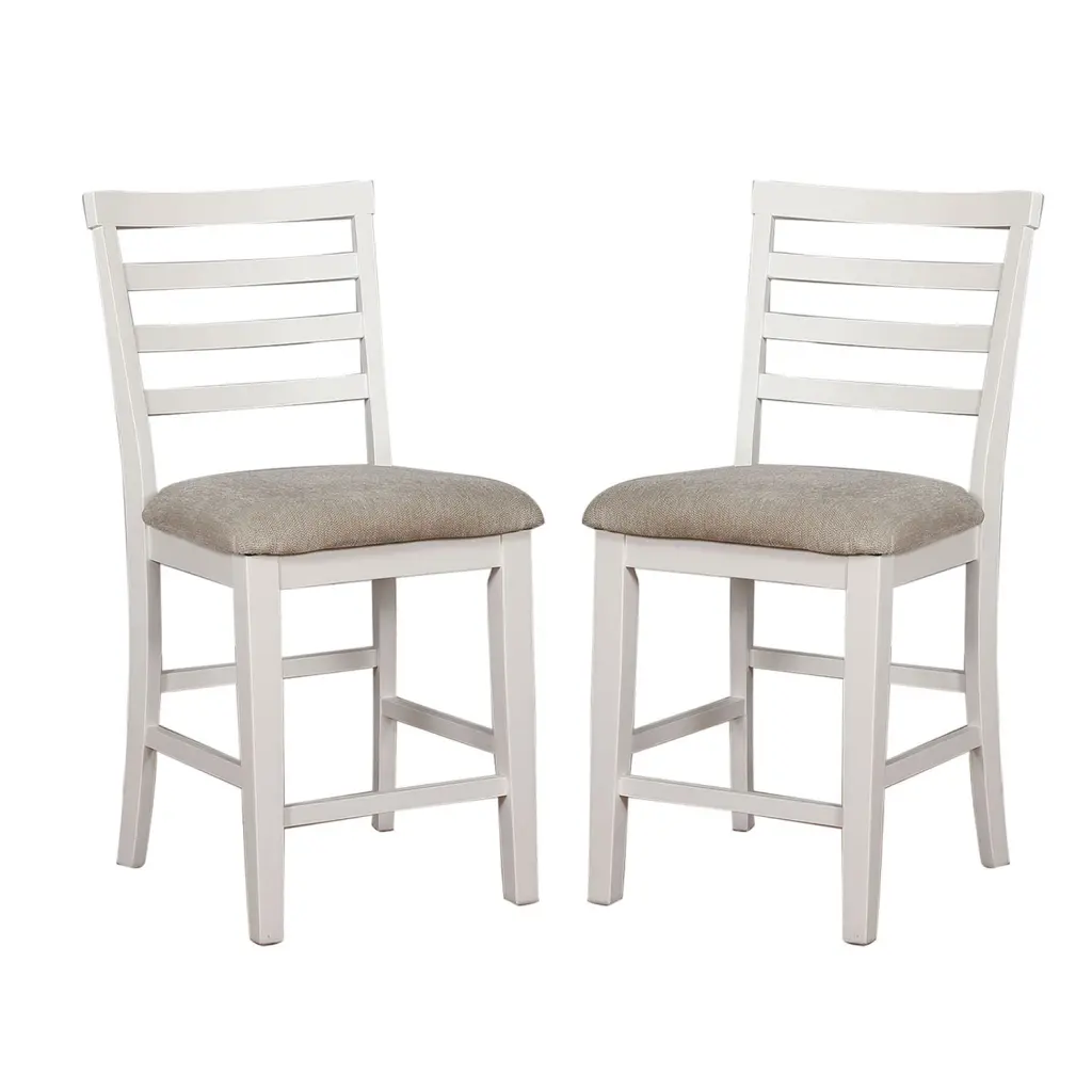 Set 2 Padded Counter Height Chairs White And Beige simple relax