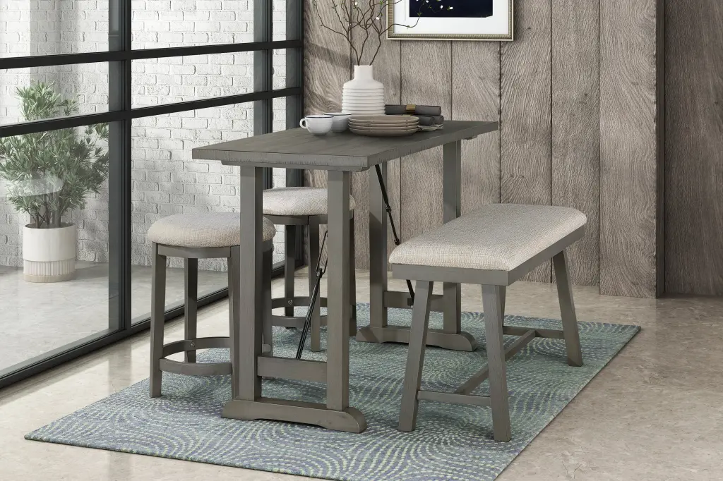 4Pc Counter Height Dining Set Light Gray Finish Table Chairs Kitchen or Dining Room kanepe