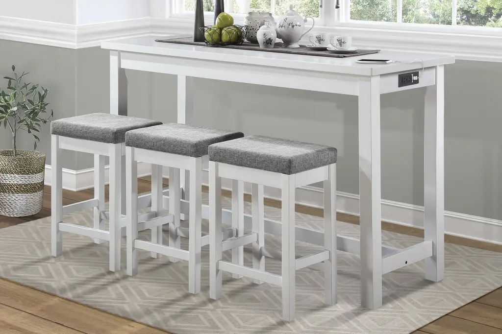 4-Piece Counter Height Dining Set White Finish Table and Drawer - Modern Kitchen Seating kanepe