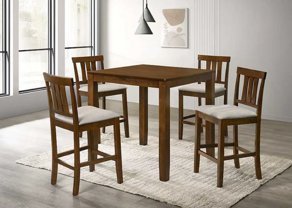 Beautiful Cherry Color Counter Height 5 Piece Dining Set Pub Height Square Table kanepe