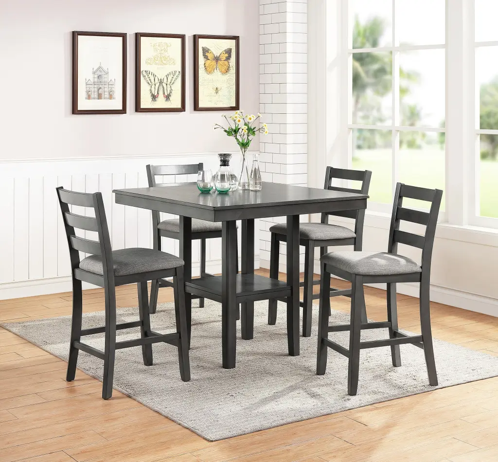 Classic Dining Room 5Pc Set Square Table Gray Finish Counter Height Chairs kanepe