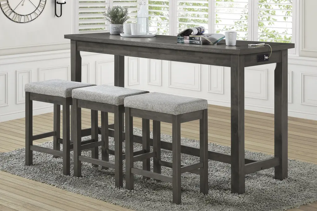 4 Piece Counter Height Dining Set Gray Finish Table Drawer And Chairs kanepe