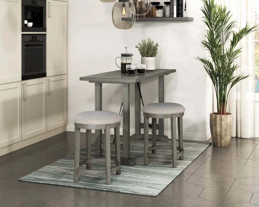 3 Piece Counter Height Set Light Gray Finish Counter Height Table 2 Stools kanepe
