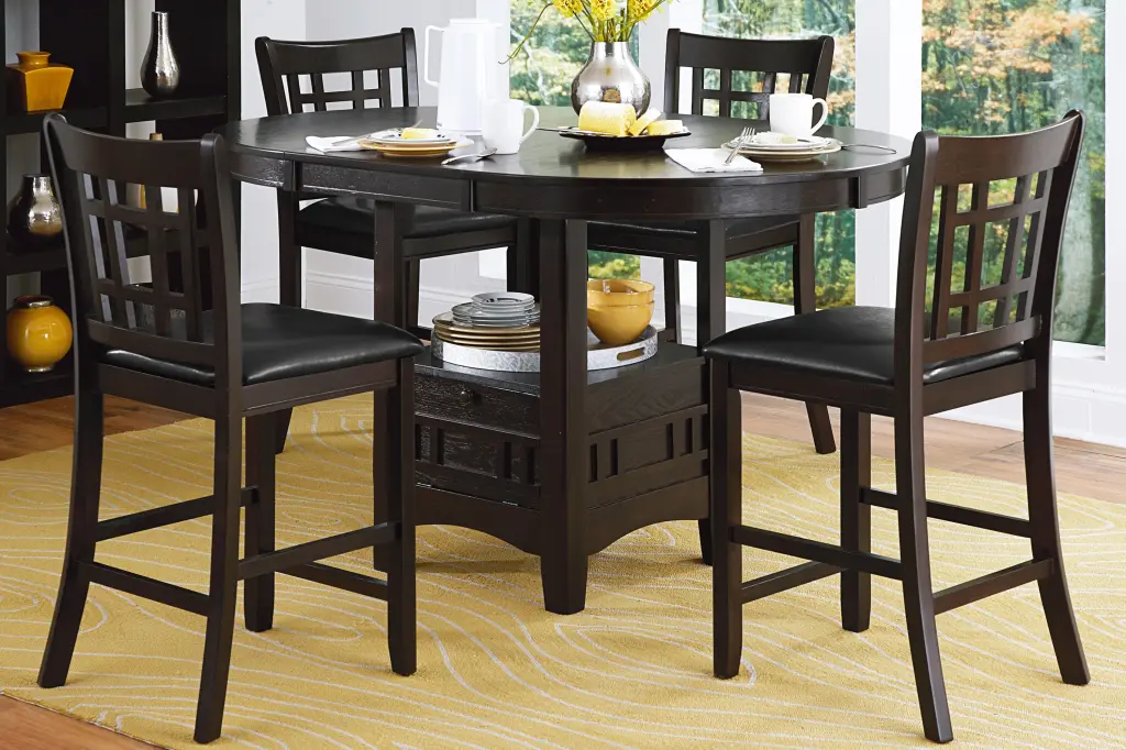 5 Piece Dark Cherry Finish Counter Height Dining Set Traditional Design Table and Chairs kanepe
