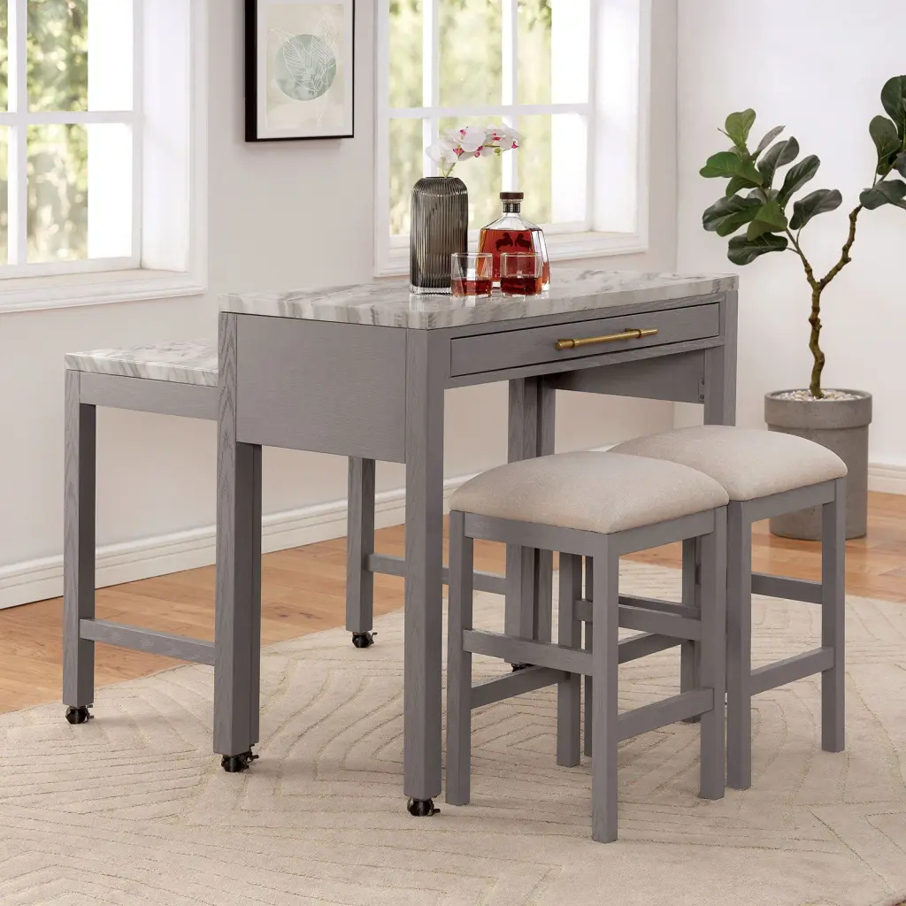 Rustic 3Pc Dining Set Counter Height Dining Table Storage Drawer Faux Wood Kitchen Furniture kanepe