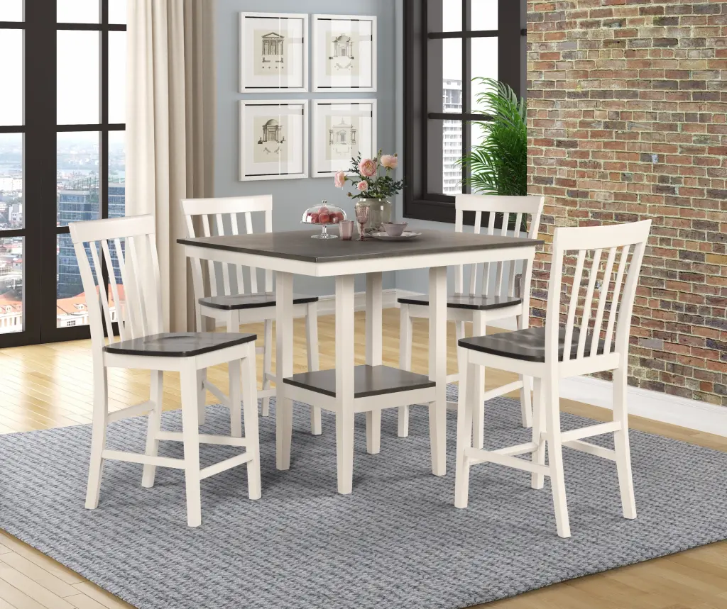 Rustic Farmhouse Transitional 5 Piece Counter Height Dining Set Square Table kanepe