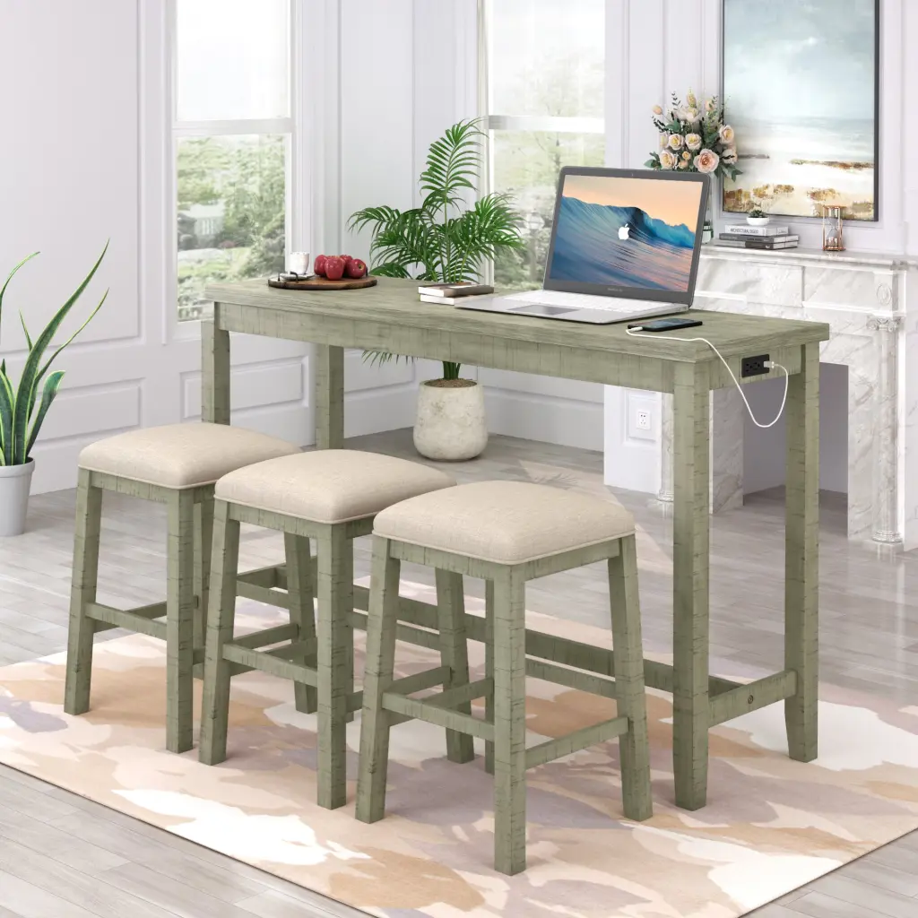 4-Piece Counter Height Table Padded Stools Rustic Bar Dining Set rnb