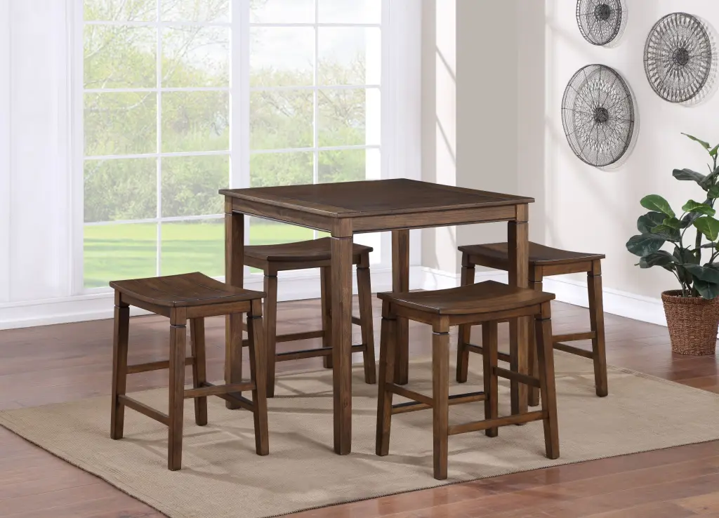 Space-saving Farmhouse 5 Pack Counter Dining Set Plank Effect Table Top steve silver furniture