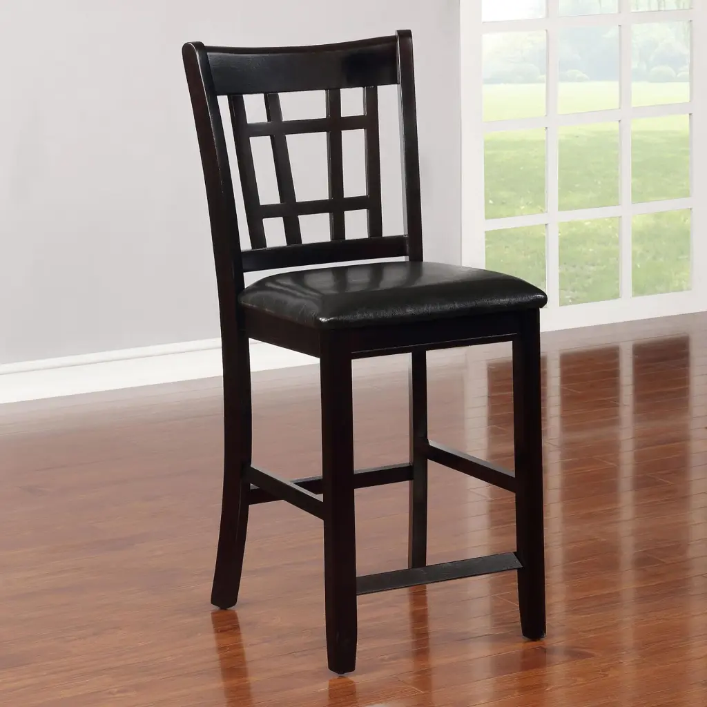 Black Espresso Lattice Back Counter Height Stools Set 2 Solid Wood furniture max