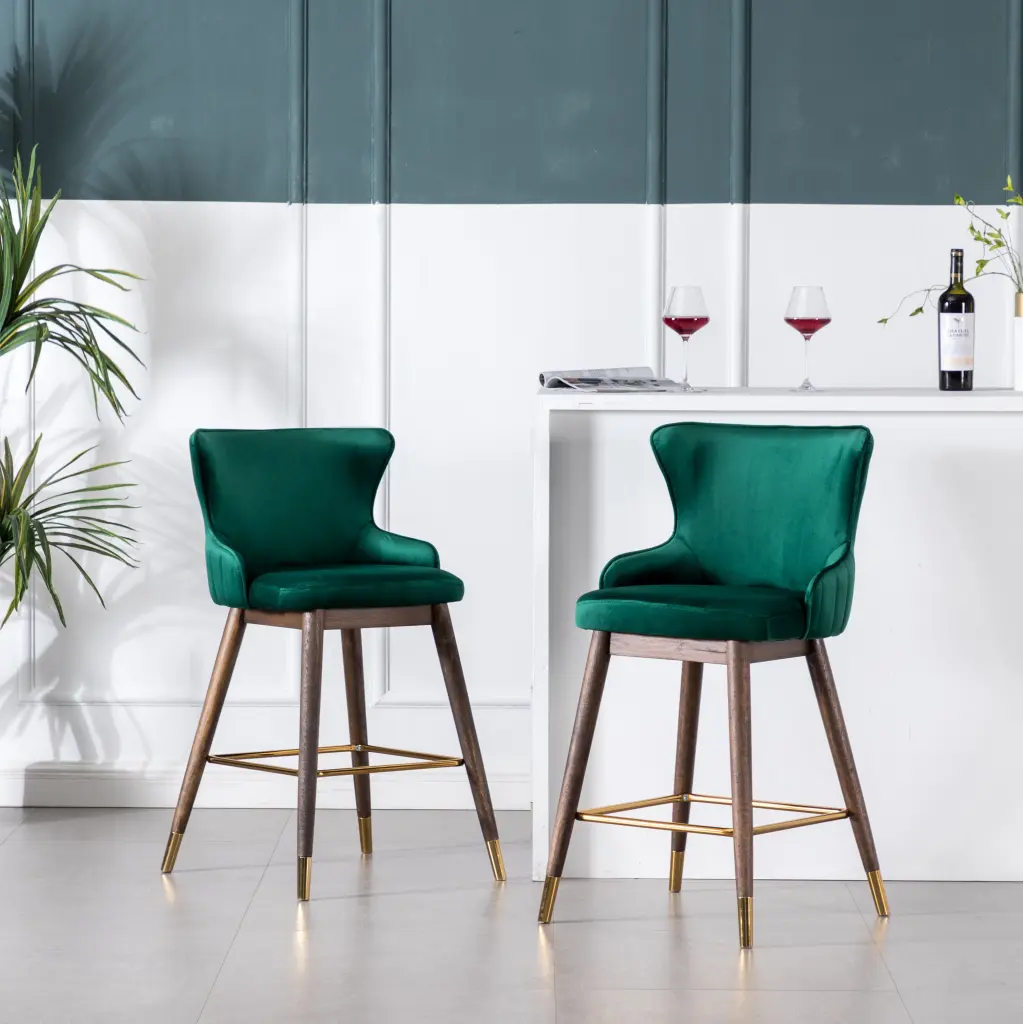 Leland Material Upholstered Counter Height Wingback Stools Set 2 Gray Kitchen Bar Stools hz