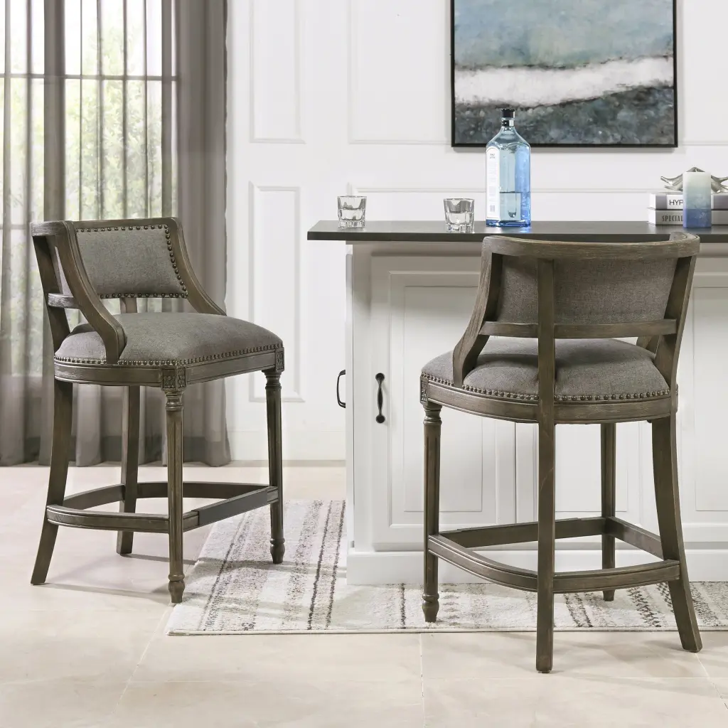 Paris 26.5 Farmhouse Counter Height Bar Stool Backrest Heathered Fabric jennifer taylor home