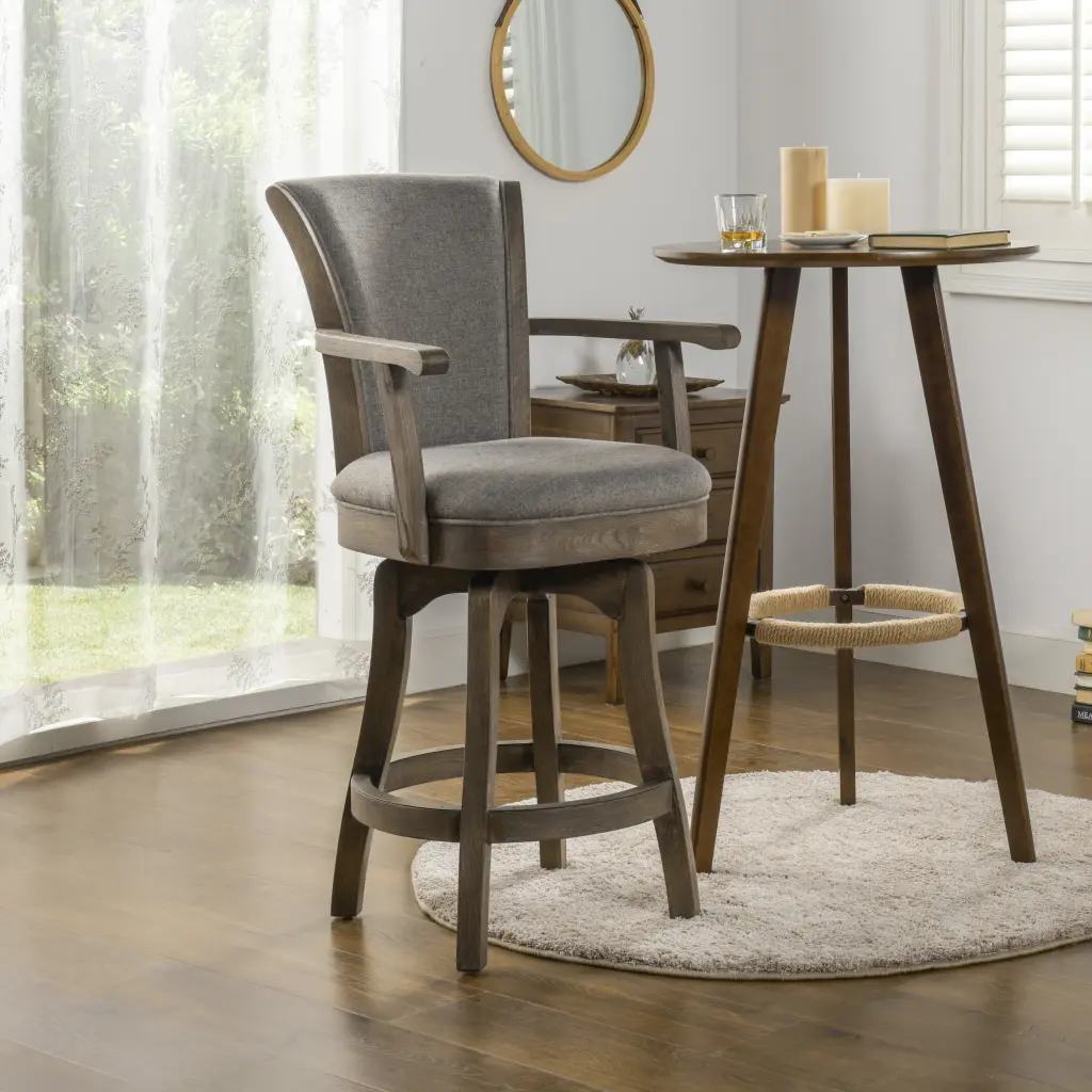 Williams 27 Inch Swivel Counter Height Bar Stool Heathered Grey Linen Fabric jennifer taylor home