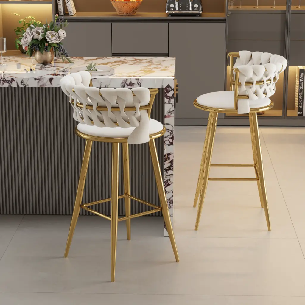 Gold Bar Chairs Set 2 Counter Height Bar Stools Low Back Kitchen Island montary