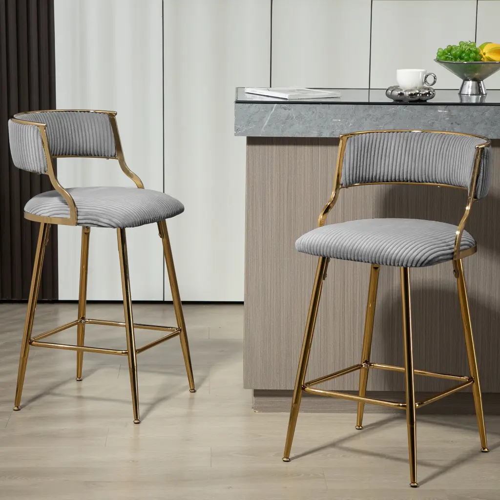Set 2 26 Inch Counter Height Bar Stools Corduroy Kitchen Island Counter Stools Backrest