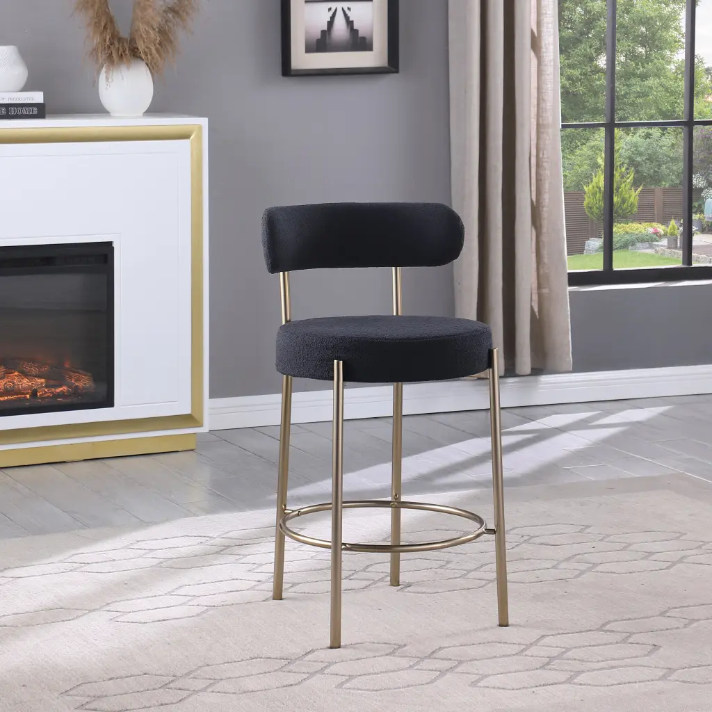 Modern Sherpa Counter Height Stools Set 2 Upholstered 26 Seat Height woker furniture