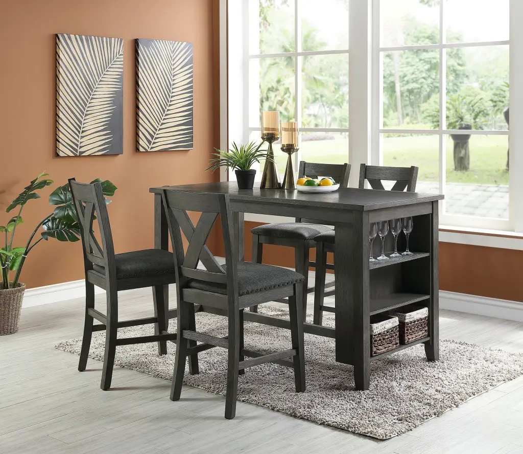 Modern Gray Wash Finish 5-Piece Counter Height Dining Table Set Storage kanepe
