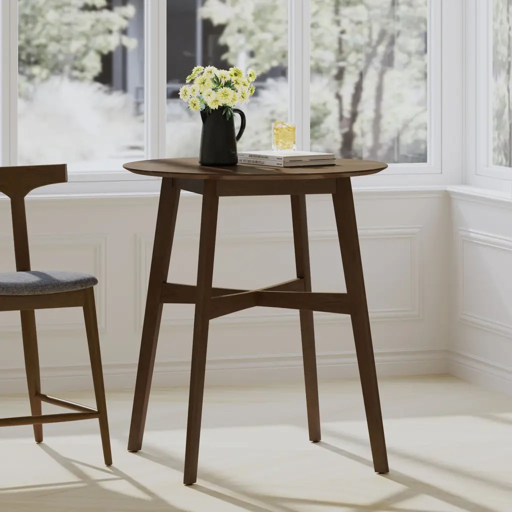 Timber Counter Height Round Dining Table Brown 35.4 Inch Diameter 36 Inch Height nh-onfind
