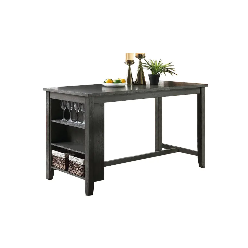 Rectangle Wooden Counter Height Dining Table Storage Black Black Finish simple relax