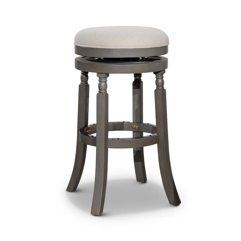30 Inch Bar Stool Weathered Gray Finish and Beige Fabric Seat dty home