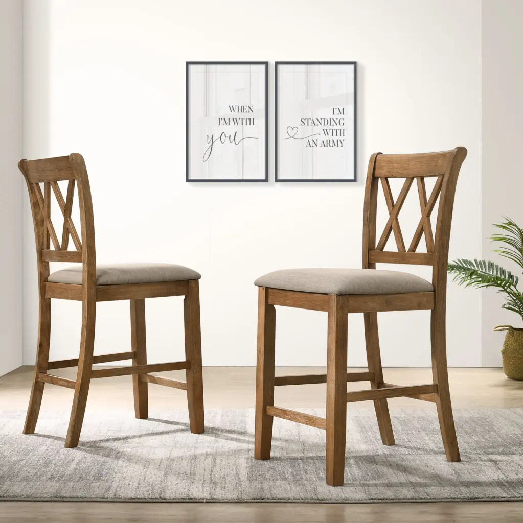 Counter Height Dining Chairs Set 2 Taupe Upholstered hz