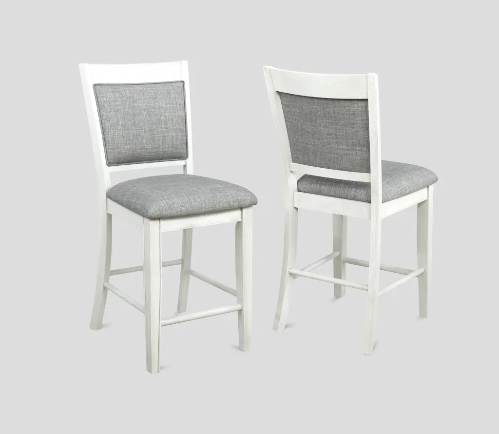 Farmhouse Style 2Pc White Gray Linen Counter Height Chair Bar Stool Set kanepe