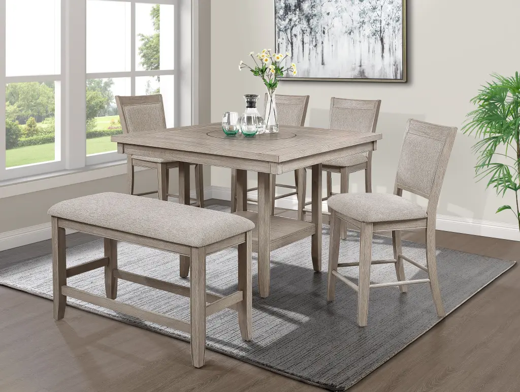 6 Piece Contemporary Farmhouse Style Counter Height Dining Set 20 Inch Legs kanepe