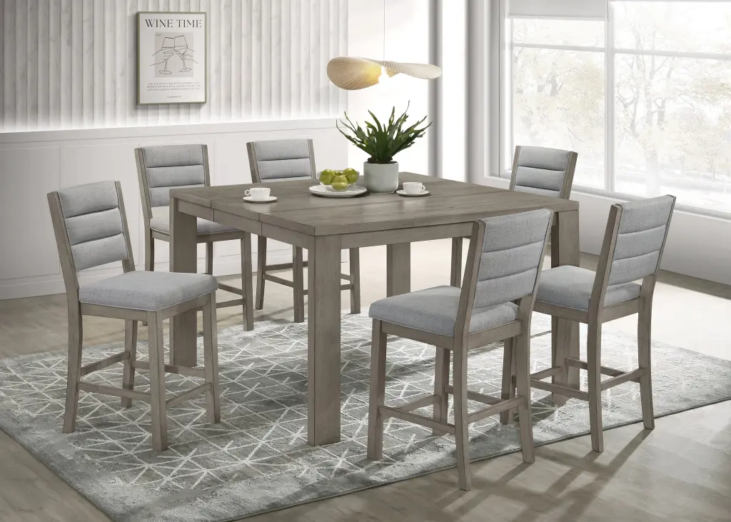 7 Piece Dining Set Contemporary Farmhouse Style Counter Height 18 Inch Expandable Table kanepe