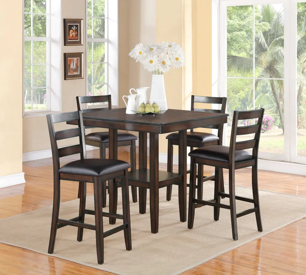 Rustic Farmhouse Transitional 5 Piece Counter Height Dining Set Square Table kanepe