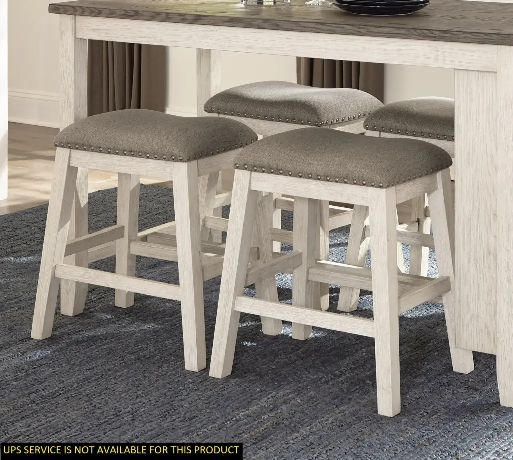 Set 2 Antique White Counter Height Barstools Brown Textured Finish kanepe