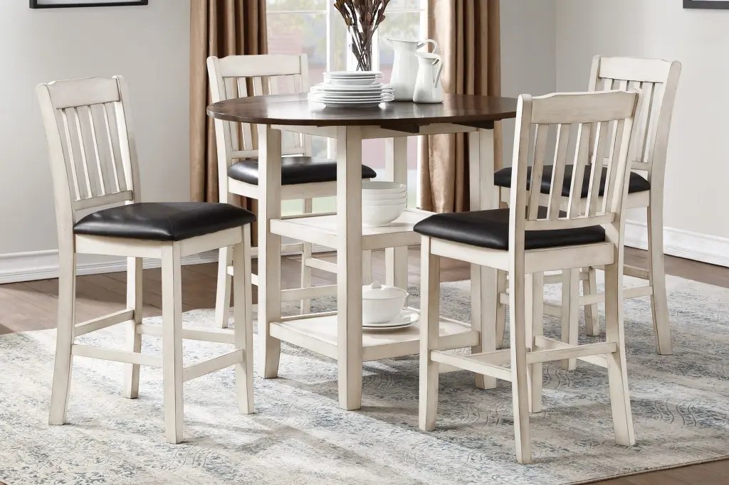 White and Dark Cherry Finish 5-Piece Counter Height Dining Set 2 Bottle Storage kanepe